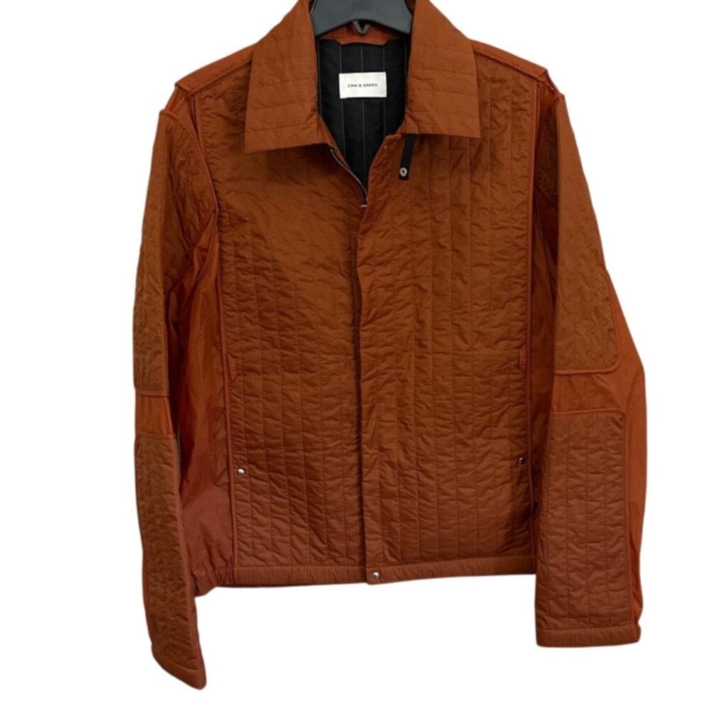 Craig Green Quilted Jacket Orange Men's Sz Large Vertical Quilt Snap Button NWT
